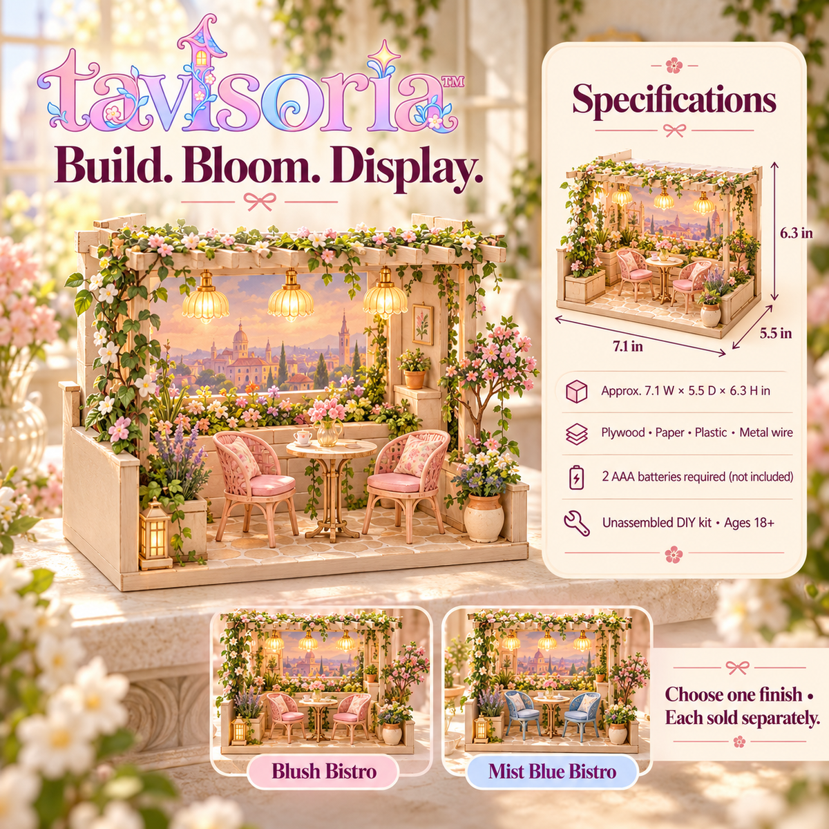 tavlsoria™ Buttercrumb Bakehouse DIY Miniature Bakery Kit for Adults, Wooden Shop Diorama with LED Display Lighting