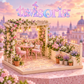 tavlsoria™ Rooftop Bloom Terrace DIY Miniature Garden Kit for Adults, Wooden Patio Diorama with Pergola LED Lights