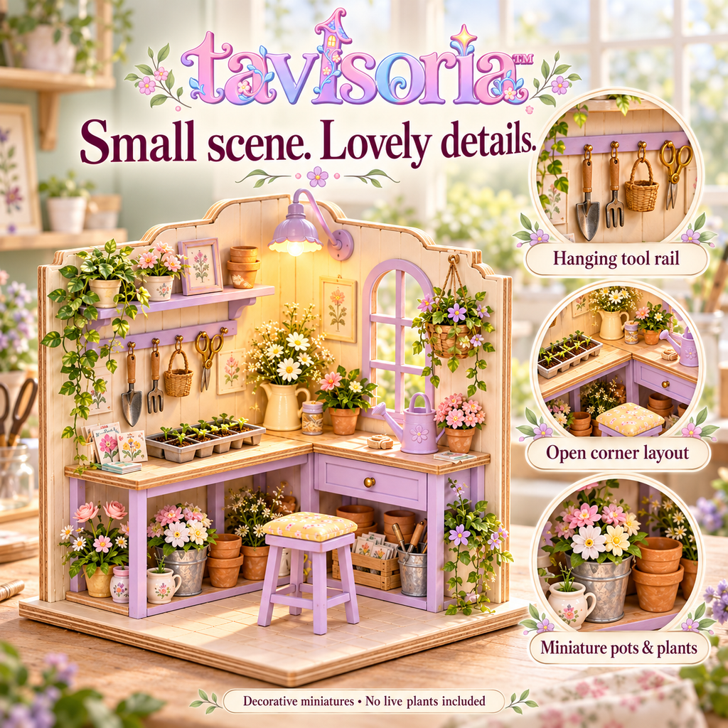 tavlsoria™ Potting Post Garden Corner DIY Miniature Kit for Adults, Small Wooden Plant Bench Diorama with LED Task Light