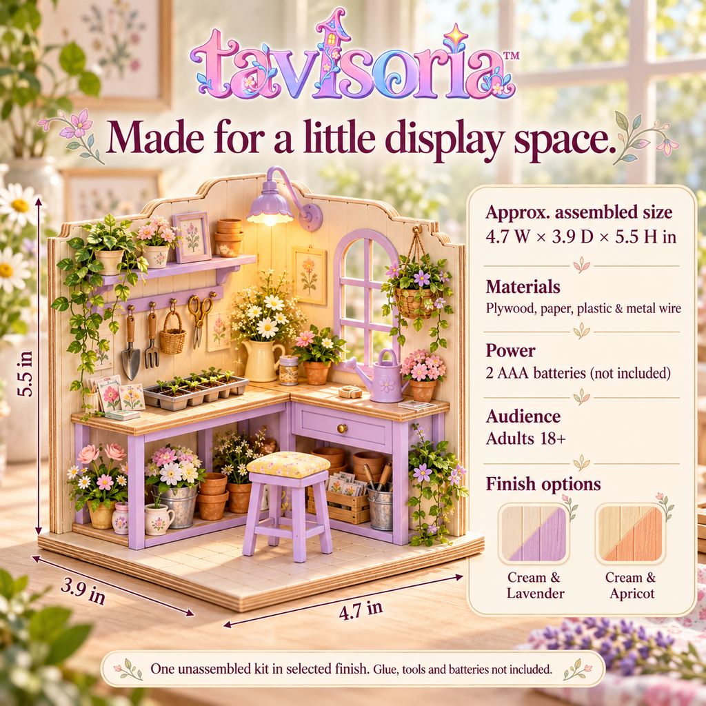tavlsoria™ Potting Post Garden Corner DIY Miniature Kit for Adults, Small Wooden Plant Bench Diorama with LED Task Light
