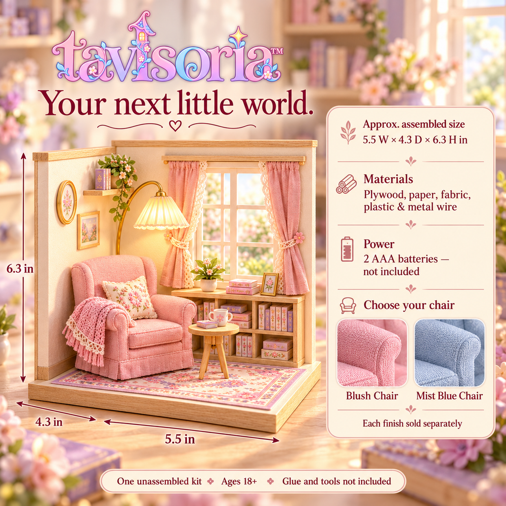 tavlsoria™ Windowlight Reading Corner DIY Miniature Room Kit for Adults, Wooden Bookshelf Diorama with LED Floor Lamp