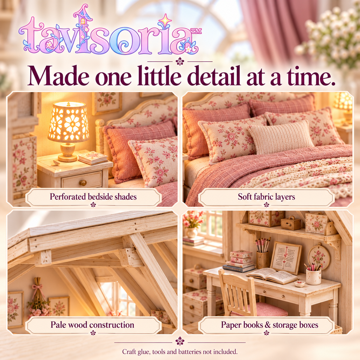 tavlsoria™ Eaves & Linen Attic Bedroom DIY Miniature Kit for Adults, Wooden Room Diorama with LED Bedside Lighting