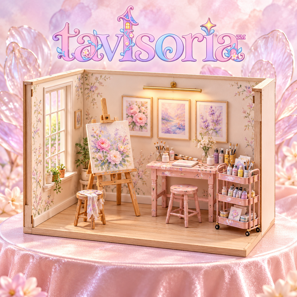 tavlsoria™ Colorloft Artist Studio DIY Miniature Room Kit for Adults, Wooden Art Diorama with LED Picture Light