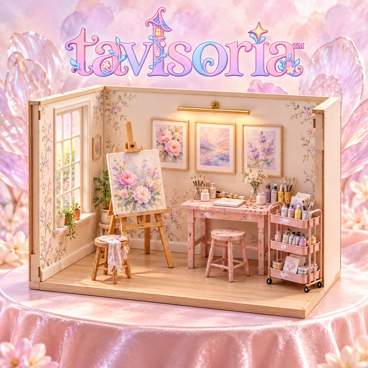 tavlsoria™ Colorloft Artist Studio DIY Miniature Room Kit for Adults, Wooden Art Diorama with LED Picture Light
