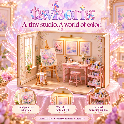 tavlsoria™ Colorloft Artist Studio DIY Miniature Room Kit for Adults, Wooden Art Diorama with LED Picture Light