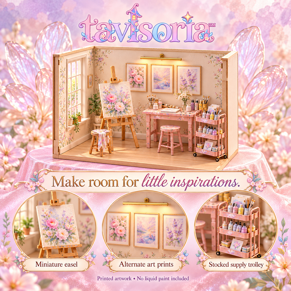 tavlsoria™ Colorloft Artist Studio DIY Miniature Room Kit for Adults, Wooden Art Diorama with LED Picture Light