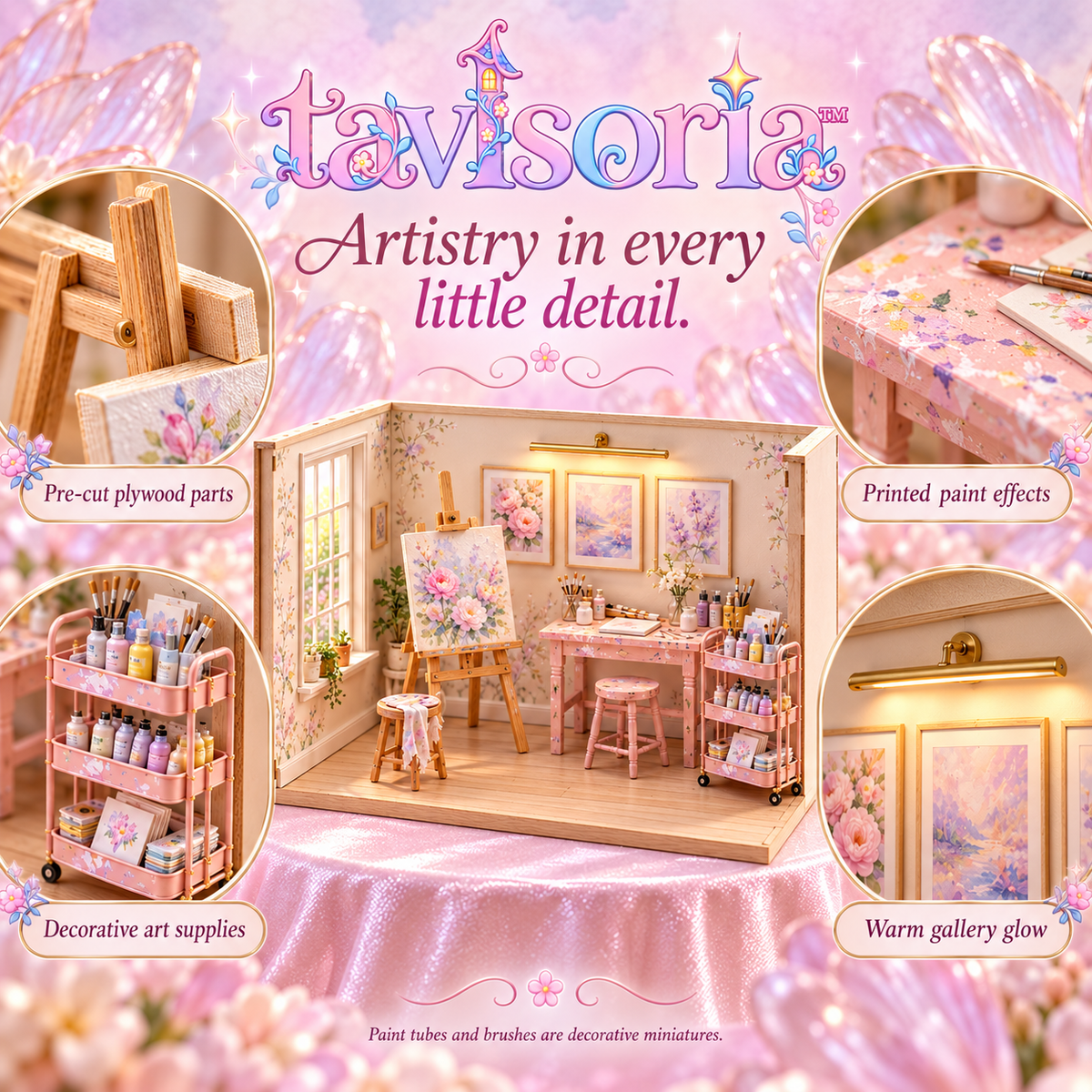 tavlsoria™ Colorloft Artist Studio DIY Miniature Room Kit for Adults, Wooden Art Diorama with LED Picture Light