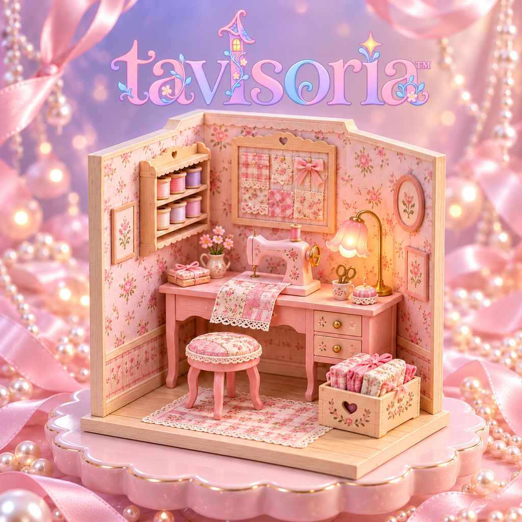 tavlsoria™ Stitchlight Sewing Corner DIY Miniature Kit for Adults, Small Wooden Craft Studio Diorama with LED Desk Lamp
